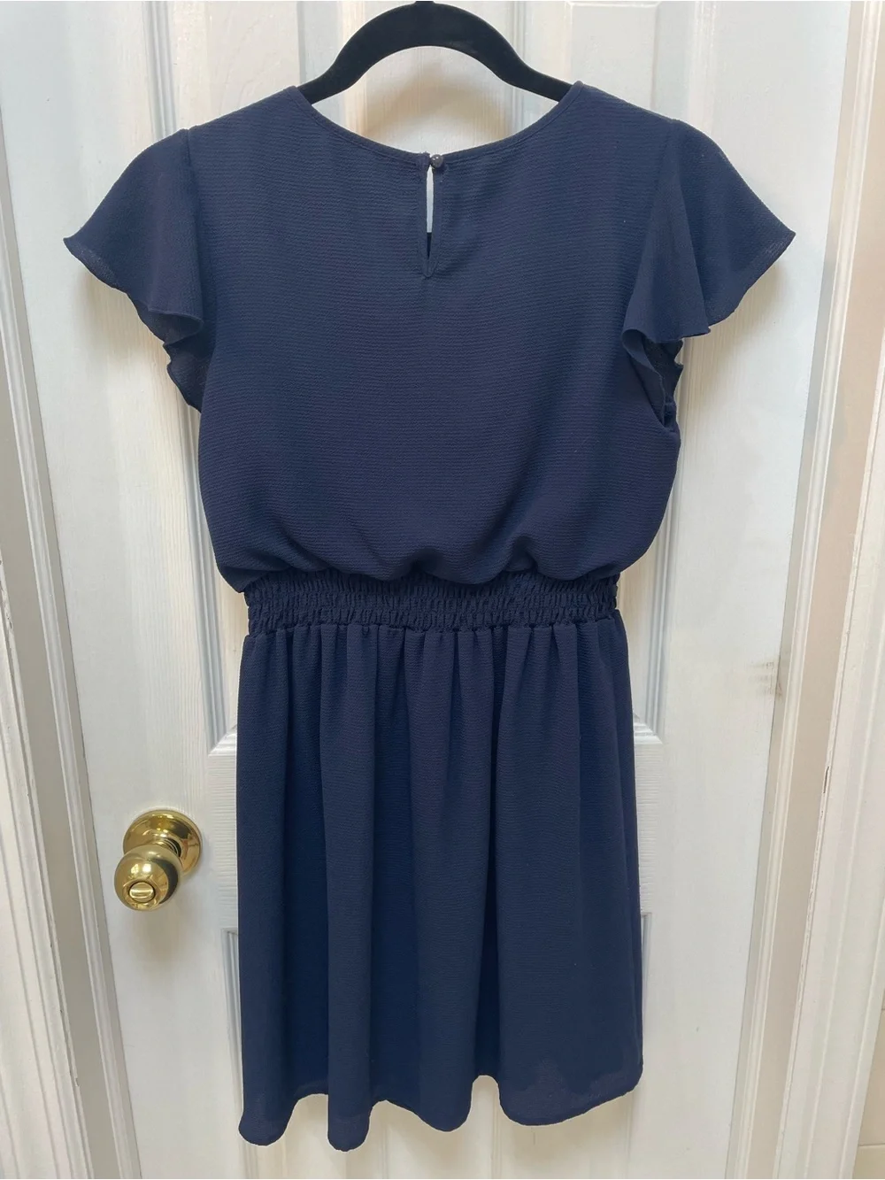 Speechless Girls' Short Sleeve Smocked Waist Dress, navy blue, size 16